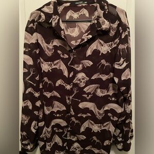 SHEIN bats and skulls sheer blouse